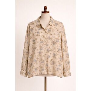 VTG Elisabeth Liz Claiborne Blouse Sz 18 Beige Print Silk Office Mature Classic